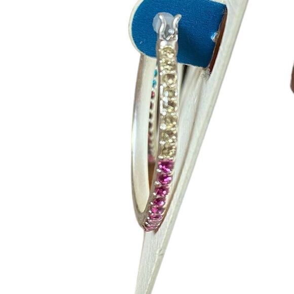 Delicate Matte Silver & Multi-Colored Hoops. Perfectly Sized for everyday wear. - Picture 7 of 9